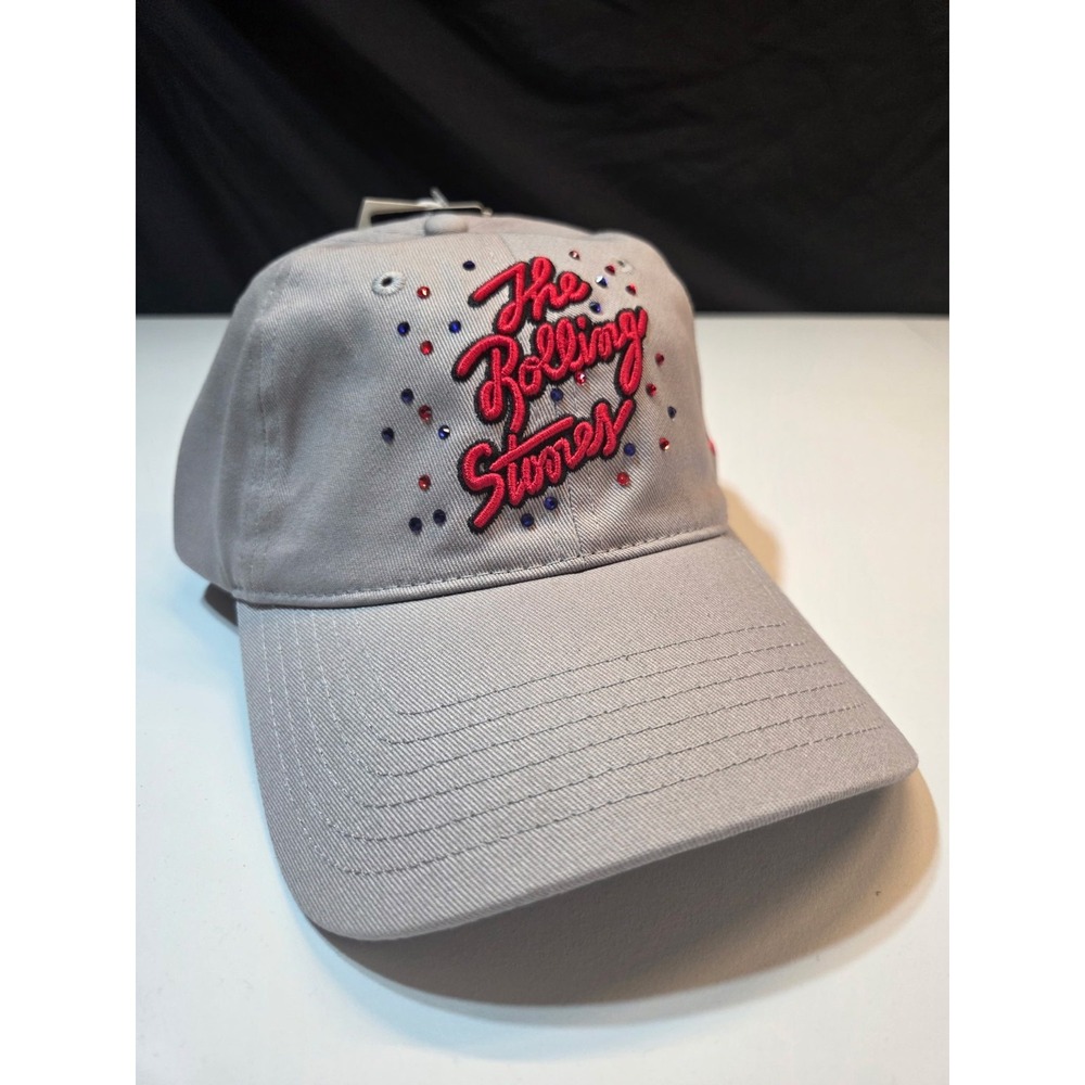 The Rolling Stones Summer Gray Baseball Cap Rhinestone Tongue Logo NWT